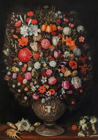 STILL LIFE WITH FLOWERS IN A SCULPTED VASE by Jan Brueghel the Younger